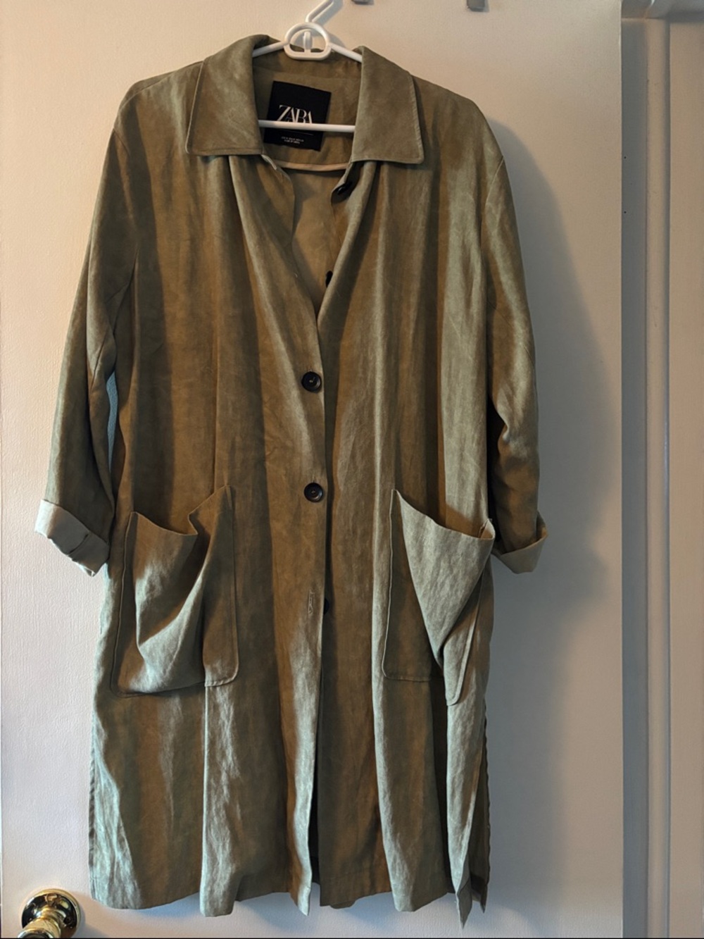 Zara Long Olive Green Lightweight Trench Coat